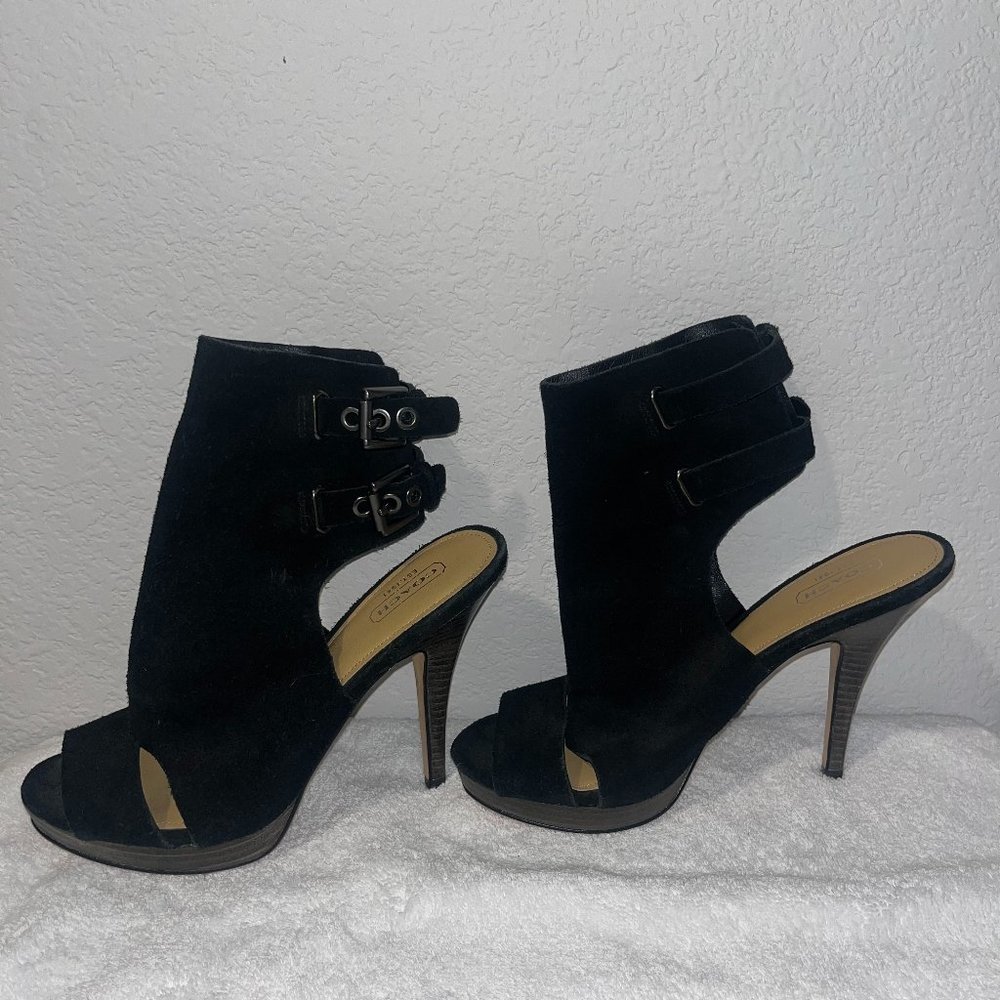 Coach, Black Suede, Open Toe Shoe. Size 7